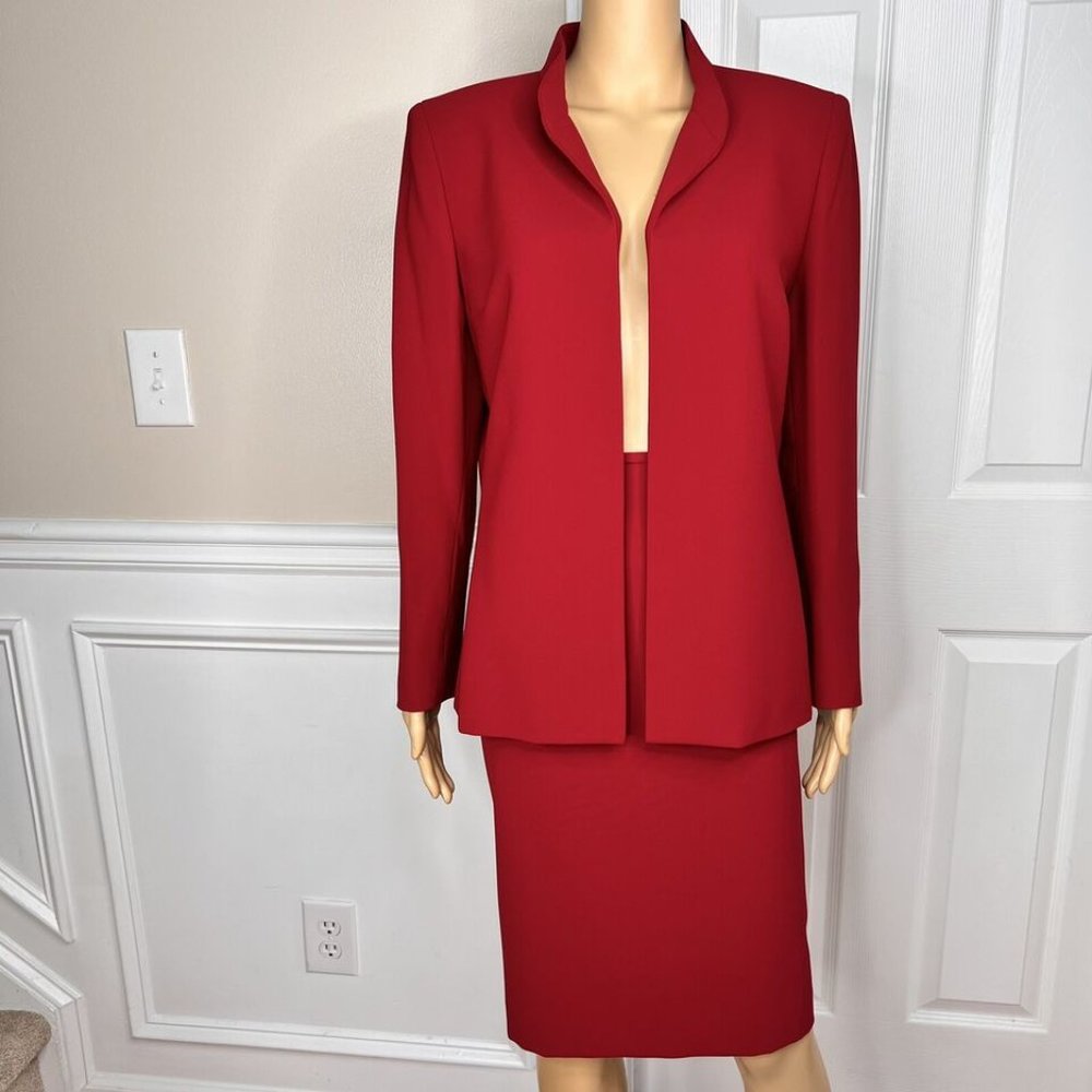 Kasper 2pc Red Polyester Lined Open Front Cocktai… - image 2